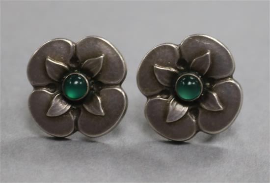 A pair of Georg Jensen silver and cabochon set ear clips, no. 109A, 18mm.